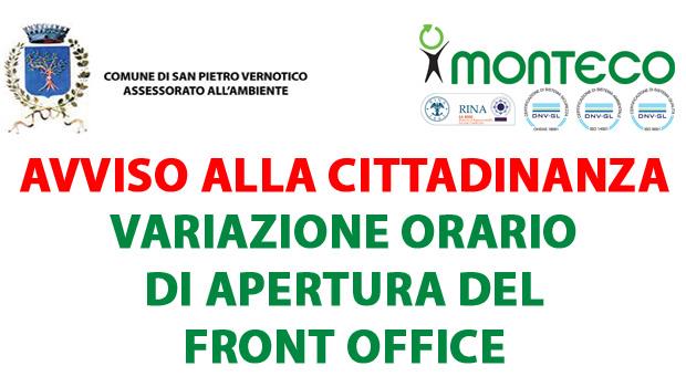 San Pietro Vernotico: cambia l'orario di apertura del Front Office